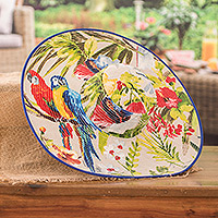 Cotton sun hat, 'Tropical Universe' - Tropical Cotton Sun Hat with Blue Piping and 6-Inch Brim