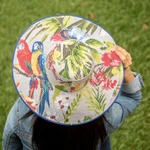 Cotton sun hat, 'Tropical World' (4.5-inch brim) - Tropical Cotton Sun Hat with Blue Piping and 4.5-Inch Brim