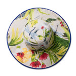 Cotton sun hat, 'Tropical World' (4-inch brim) - Tropical Cotton Sun Hat with Blue Piping and 4-Inch Brim