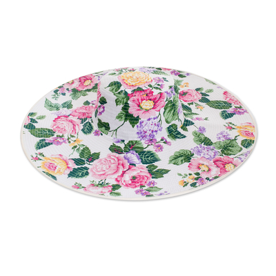 Floral Cotton Sun Hat with Ivory Piping and 6-Inch Brim