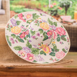 Cotton sun hat, 'Floral Space' (4.5-inch brim) - Floral Cotton Sun Hat with Ivory Piping and 4.5-Inch Brim