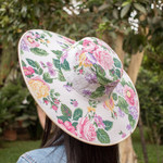 Cotton sun hat, 'Floral Space' (4.5-inch brim) - Floral Cotton Sun Hat with Ivory Piping and 4.5-Inch Brim