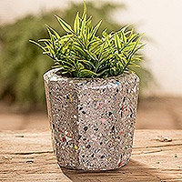 Eco-friendly concrete flower pot, 'Recycled Charm' - Flower Pot Made from Concrete with Recycled Plastic Waste