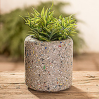 Eco-friendly concrete flower pot, 'Recycled Delight' - Concrete with Recycled Plastic Eco-Friendly Flower Pot