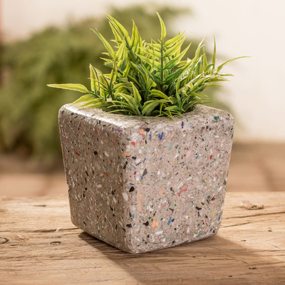 Eco-friendly concrete flower pot, 'Recycled Beauty' - Eco-Friendly Concrete Flower Pot Crafted in Guatemala