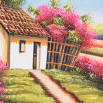 'Magical Landscape' - Stretched Oil Impressionist Painting of House and Trees