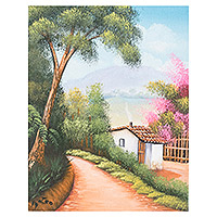 'Lovely Home' - Pintura impresionista al óleo estirada de escena tradicional