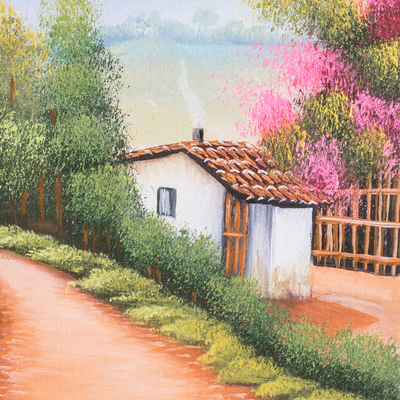 'Lovely Home' - Pintura impresionista al óleo estirada de escena tradicional