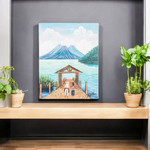 'Visiting the Lake' - Stretched Oil Impressionist Painting of Natural Scene