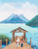 'Visiting the Lake' - Stretched Oil Impressionist Painting of Natural Scene