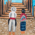 'Visiting the Lake' - Stretched Oil Impressionist Painting of Natural Scene