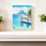'Comalapense on a Visit' - Stretched Oil Impressionist Painting of Guatemalan Lake