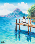 'Comalapense on a Visit' - Stretched Oil Impressionist Painting of Guatemalan Lake
