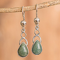Jade dangle earrings, 'Harmony Drops' - Sterling Silver Dangle Earrings with Drop-Shaped Jade Stones