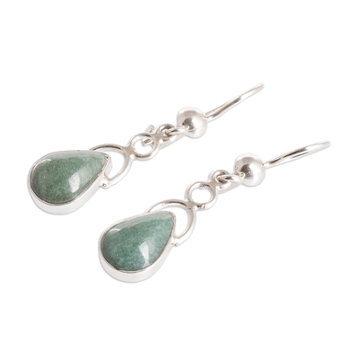 Jade dangle earrings, 'Harmony Drops' - Sterling Silver Dangle Earrings with Drop-Shaped Jade Stones