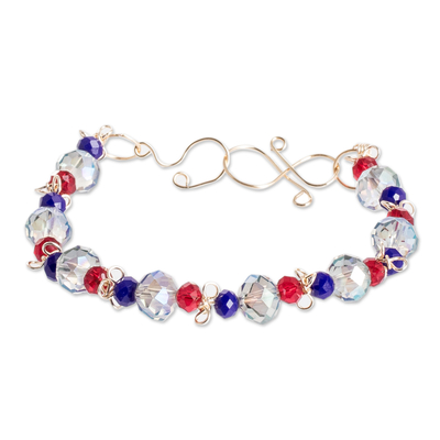 Crystal beaded bracelet, 'Luminous Sunshine' - Gold-Toned Copper Bracelet with colourful Crystal Beads