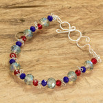 Crystal beaded bracelet, 'Luminous Moonshine' - Silver-Toned Copper Bracelet with Colorful Crystals