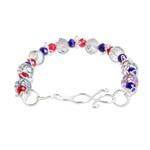 Crystal beaded bracelet, 'Luminous Moonshine' - Silver-Toned Copper Bracelet with Colorful Crystals