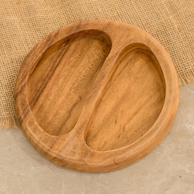 Wood appetizer platter, 'Double Delight' - Conacaste Wood Appetizer Platter with Two Compartments