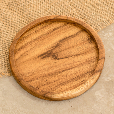 Wood snack plate, 'Little Pleasures' - Handcrafted Round Conacaste Wood Snack Plate