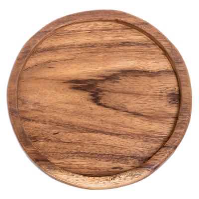 Plato de merienda de madera - Plato snack redondo artesanal de madera de conacaste
