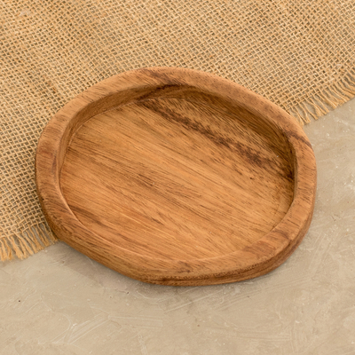 Wood snack plate, 'Fine Delights' - Handcrafted Oval-Shaped Conacaste Wood Snack Plate