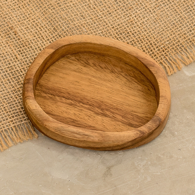 Wood snack plate, 'Subtle Delights' (small) - Handcrafted Oval-Shaped Conacaste Wood Snack Plate (Small)