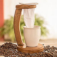 Wood single-serve drip coffee stand, 'Coffee Scents' - Handcrafted Conacaste Wood Single-Serve Drip Coffee Stand