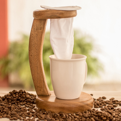 Puesto de café de goteo de una sola porción de madera - Soporte de café de goteo de una sola porción de madera de conacaste hecho a mano