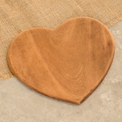 Wood cheese board, 'Delicious Love' - Handcrafted Heart-Shaped Conacaste Wood Cheese Board