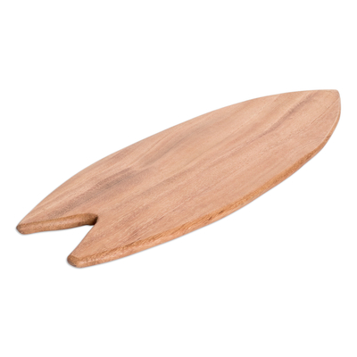 Wood cheese board, 'Delicious Coasts' - Handcrafted Geometric Conacaste Wood Cheese Board