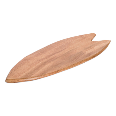 Wood cheese board, 'Delicious Coasts' - Handcrafted Geometric Conacaste Wood Cheese Board
