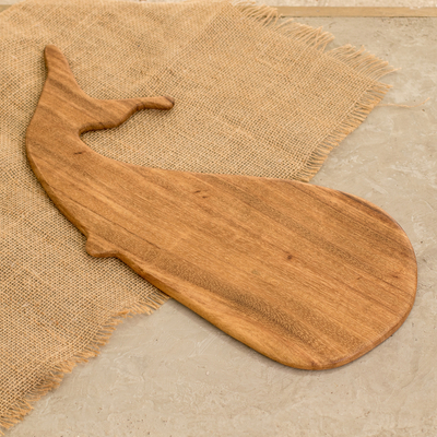 Wood cheese board, 'Ocean Ambrosia' - Handcrafted Whale-Shaped Conacaste Wood Cheese Board