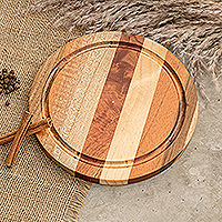 Wood cheese board, 'Flavor Shades' - Handcrafted Striped Round Wood Cheese Board from Costa Rica