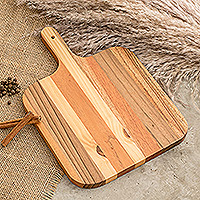 Wood cutting board, 'Modern Ambrosia' - Handcrafted Striped Geometric Wood Cutting Board with Handle