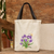 Bolsa de algodón, 'Purple Blossoming' - Bolsa de algodón floral pintada a mano en tonos verdes y morados