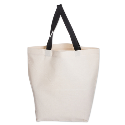 Baumwoll-Einkaufstasche - Handbemalte Baumwoll-Einkaufstasche mit magentafarbenen Blumenmotiven
