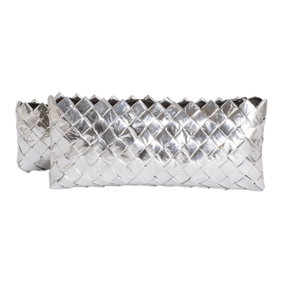 Recycled metalized wrapper cosmetic bags, 'Sparkling Gala' (set of 2) - Set of 2 Recycled Metalized Wrapper Cosmetic Bags