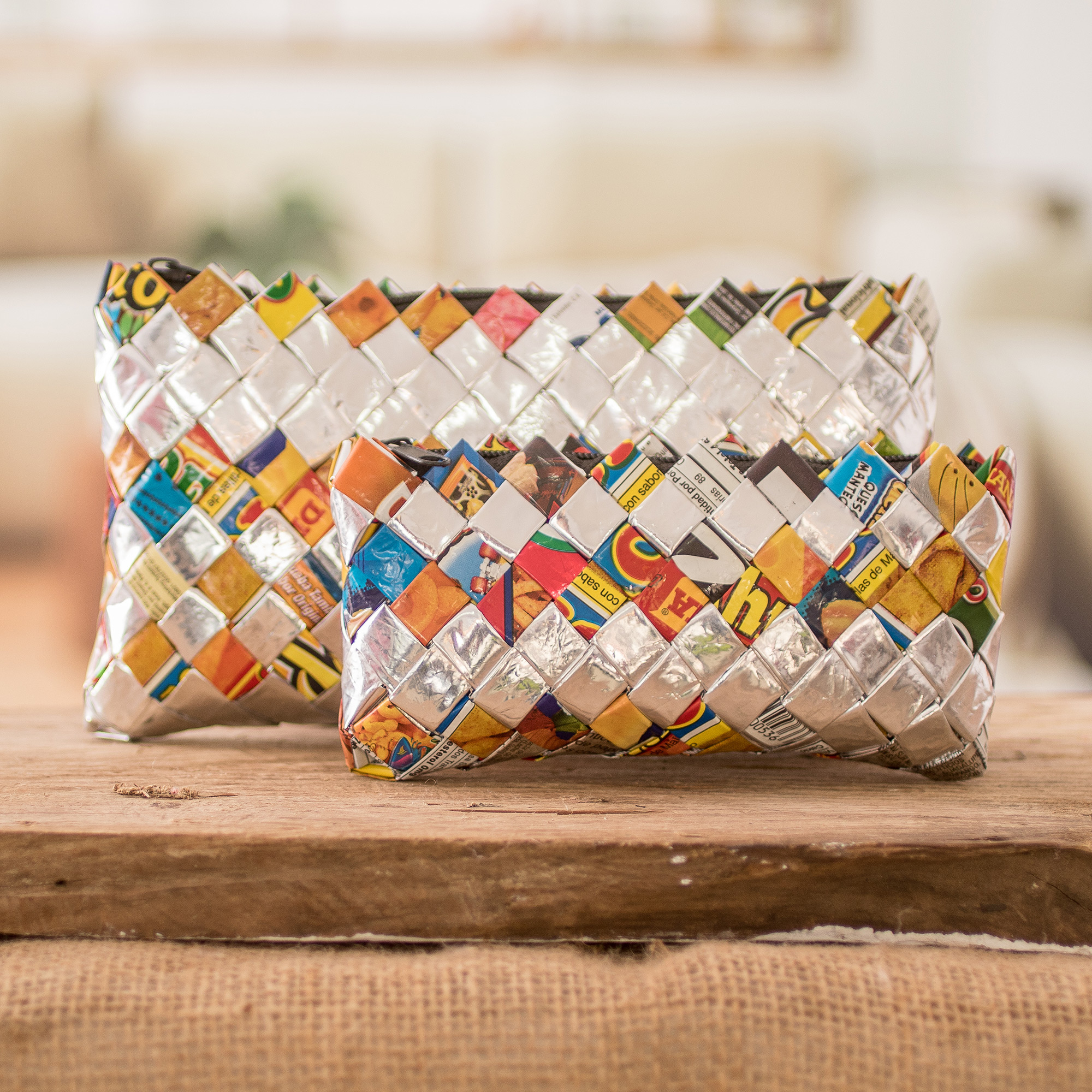 Set of 2 Colorful Recycled Metalized Wrapper Cosmetic Bags - Sparkling  Party