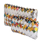 Recycled metalized wrapper cosmetic bags, 'Sparkling Party' (set of 2) - Set of 2 Colorful Recycled Metalized Wrapper Cosmetic Bags