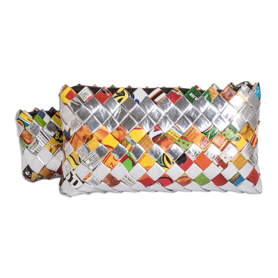 Set of 2 Colorful Recycled Metalized Wrapper Cosmetic Bags - Sparkling  Party