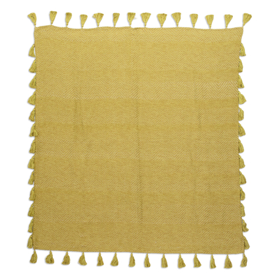 Überwurf aus Baumwolle - Handgewebter geometrischer Baumwollüberwurf in Gelb mit Quasten