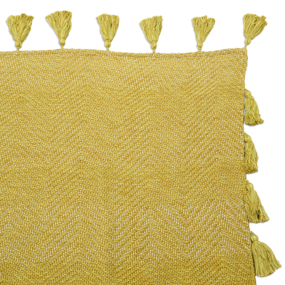Tiro de algodón - Tiro de algodón geométrico tejido a mano en amarillo con borlas