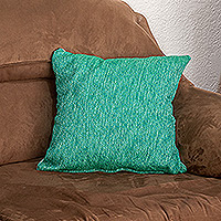 Cotton cushion cover, 'Stylish Mint' - Mint and Lime Cotton Cushion Cover Handwoven in Guatemala