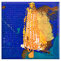 'Harvest Time II' - Pintura al óleo y acrílico inspirada en el maíz abstracto firmado