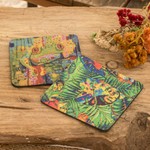 Rubber coasters, 'Tropical Experiences' (set of 2) - Set of 2 Rubber Coasters with Leafy and Frog Prints