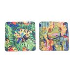Rubber coasters, 'Tropical Experiences' (set of 2) - Set of 2 Rubber Coasters with Leafy and Frog Prints