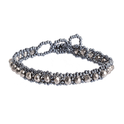 Glass and crystal beaded bracelet, 'Metallic Magical Whispers' - Handcrafted Metallic Glass and Crystal Beaded Bracelet