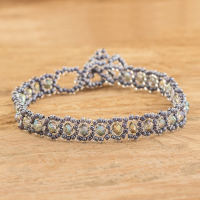 Glass and crystal beaded bracelet, 'Ethereal Magical Whispers' - Handcrafted Silver Glass and Crystal Beaded Bracelet