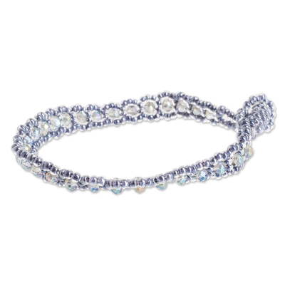 Glass and crystal beaded bracelet, 'Ethereal Magical Whispers' - Handcrafted Silver Glass and Crystal Beaded Bracelet